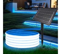 HEGEHE Ruban LED COB Solaire, Bande LED IP65 Etanche Néon Extérieur, 8 modes, Super Lumineux 320 LEDS/M Flexible Bande lumière pour Clôture, Jardin & Cour (Bleu, 2M)