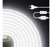 HEGEHE Ruban LED, Lumière au néon LED COB avec Interrupteur, Ruban Led Flexible Néon Bande Led 230V IP65 Etanche Bande Lumineuse Super Lumineux 288 LEDS/M Ruban Strip (Blanc, 12M)