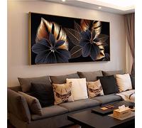 HEHGVCF - Peinture sur toile abstraite - Doré - 80 x 160 cm - Noir et doré - Art botanique - Rétro - Sans cadre - Doré - 60 x 120 cm