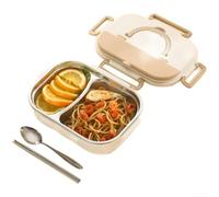 HEIBTENY Boîte repas acier inoxydable 304 anti-fuite 25cm | Acier 304 pour premium, joint silicone, fuite, 2 compartiments, set couverts inclus(A)