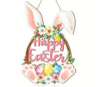 HEIBTENY Couronne de pour pâques en pour bois Massif et Fleurs Couronne | Design pour lapin creux, pastel, fleurs vives, ambiance festive, corde chanvre incluse