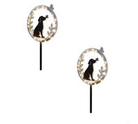HEIBTENY Lampe de jardin pour chien 28 cm à énergie solaire Silhouette Noir | Couronne florale, décoration de cour en métal à LED, lampe d'extérieur résistante aux intempéries, amoureux des animaux