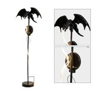 HEIBTENY Lampe solaire Dragon sur piquet de jardin, flamme en fibre | Figurine gothique respiratoire de feu faite à la main, noire, résistante à la rouille, décoration extérieure de cour