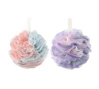 HEIBTENY Lot de 2 éponges de bain en luffa en maille dégradée, brosse exfoliante douce avec poignée pour femmes et filles, boule de bain en polyéthylène épais pour une mousse riche, rose, bleu, violet