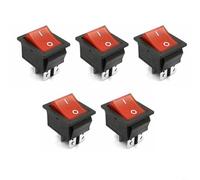HEIBTENY Lot de 5 interrupteurs à bascule DPST KCD4-201, avec lampe rouge, 4 broches marche/arrêt, 2 positions, 16 A 250 V, borne en cuivre, pour panneau de commande d'équipement industriel