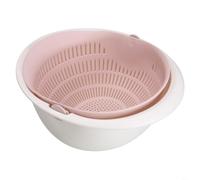 HEIBTENY Passoire à fruits rotative à double couche, avec poignées antidérapantes, bol de lavage amovible, pour légumes, riz et préparation des aliments, passoire de cuisine en polypropylène (rose)