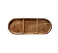 HEIBTENY pour plateau de pour service Snack 3 Sections pour Apéritif | pour bois d'acacia massif, finition polie lisse, design 3 cases, pour idéal snacks et fruits, usage quotidien durable