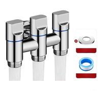 HEIBTENY Répartiteur d'eau en cuivre à 3 voies avec interrupteurs indépendants pour machine à laver, évier, toilettes, adaptateur compact en laiton triple sortie pour 10,2 cm (A)