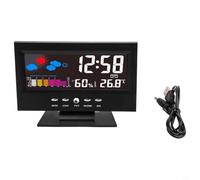 HEIBTENY Station météo numérique pour la surveillance de la température et de l'humidité, écran LCD couleur, horloge avec alarme et snooze, indicateur de niveau de confort, support mural ou support de