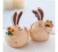 HEIBTENY Statue pour lapin Résine Peinte Main Style pour bois Statue pour | RÃ©sine pour robuste, finition pour beige, style pour bois sculptÃ©, couple de lapins, pour idÃ©al PÃ¢ques(1)