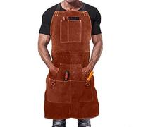 HEIBTENY Tablier de soudeur en cuir de vachette résistant à la chaleur 6 poches pour homme Marron