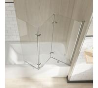Heilmetz Baignoire à poser 130x140cm Baignoire Paroi de douche avec triple porte pliante Nano-revêtements 6mm verre de sécurité