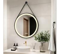 Heilmetz Miroir Salle de Bain Rond LED Diamètre 80 cm, avec Interrupteur Tactile et 3 Couleurs de Lumière à Intensité Variable, Monture Noire et Bandoulière Réglable Miroir Mural