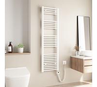 Heilmetz Radiateur électrique 140 x 40 cm Tubes ronds blancs droits Radiateur électrique de salle de bain avec minuterie Barre chauffante Sèche-serviettes Sans élément chauffant