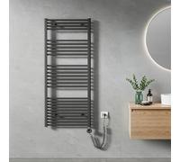 Heilmetz Radiateur électrique 140 x 60 cm Anthracite tubes droits Radiateur électrique de salle de bain avec minuterie Sans élément chauffant