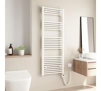 Heilmetz Radiateur électrique 140x50 cm Tubes ronds blancs droits Radiateur électrique de salle de bain avec minuterie Barre chauffante Sèche-serviettes Sans élément chauffant