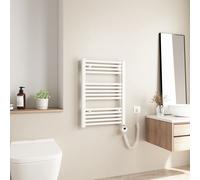 Heilmetz Radiateur électrique 70 x 60 cm Tubes ronds blancs droits Radiateur électrique de salle de bain avec chauffage programmable Sans élément chauffant