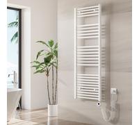 Heilmetz Radiateur Radiateur électrique de salle de bain Sèche-serviettes 140 x 50 cm Blanc avec thermostat à minuterie Montage mural Acier inoxydable Sans élément chauffant