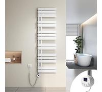 Heilmetz seche Serviette Electrique 400 x 1385 mm,avec élément Chauffant thermostatique et Fonction minuterie, radiateur sèche Serviette Plat, raccordement latéral（Blanc）