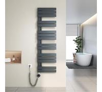 Heilmetz seche Serviette Electrique 400 x 1385 mm,avec élément Chauffant thermostatique et Fonction minuterie, radiateur sèche Serviette Plat, raccordement latéral (Anthracite)