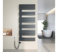 Heilmetz seche Serviette Electrique 600 x 1385 mm,avec élément Chauffant thermostatique et Fonction minuterie, radiateur sèche Serviette Plat, raccordement latéral (Anthracite)