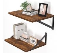 Heimlove Lot de 2 étagères flottantes profondes 16 W x 12 D Marron rustique | Bois avec support en métal pour salon, cuisine, bureau, chambre à coucher Fixation murale