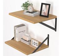 Heimlove Lot de 2 étagères flottantes profondes en chêne 16 x 12 cm | Bois avec support en métal noir pour salon, cuisine, bureau, chambre à coucher Fixation murale