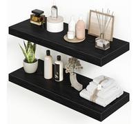 Heimlove Lot de 2 étagères murales flottantes de 61 cm, étagères murales en bois noir de 23,6 cm de profondeur avec supports invisibles, étagères de rangement et d'exposition murales pour chambre à