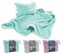 heimtexland ® Kit de voyage avec coussin de nuque gonflable compact et léger pour avion, voiture, train, camping, randonnée, vacances, 80 x 120 cm, couverture avec sac et coussin pour les déplacements