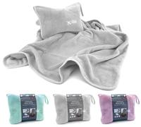 heimtexland ® Kit de voyage avec coussin de nuque gonflable compact et léger pour avion, voiture, train, camping, randonnée, vacances, 80 x 120 cm, couverture avec sac et coussin pour les déplacements