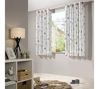 heimtexland ® Rideau pour enfant aspect lin naturel gris scandinave forêt ours - Rideau transparent à œillets - Certifié Öko-Tex - Type 563 - Blanc - Gris - Avec œillets - H x l : 175 x 135 cm