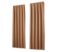 Heimtexland ® Typ139 Lot de 2 rideaux occultants, opaques, avec ruban fronceur, thermiques, marron camel, h x l : 245 x 135 cm