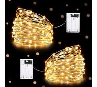HeiPard Guirlande lumineuse avec 10m 100 LED et des piles en fil de cuivre, 2 modes pour l'éclairage intérieur et extérieur, jardin, mariage, fête, Noël, décoration lumineuse (blanc chaud, 2 pièce)