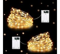 HeiPard Guirlande lumineuse avec 5m 50 LED et des piles en fil de cuivre, 2 modes pour l'éclairage intérieur et extérieur, jardin, mariage, fête, Noël, décoration lumineuse (blanc chaud, 2 pièce)