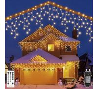 HeiPard Guirlande Lumineuse Extérieure Rideau Blanc Chaud 12,15m 486 LED | Guirlande Lumineuse Extérieure Rideau Lumineux IP44 31V 8 Modes Télécommande pour Balcon Jardin Toit Fenêtre Noël