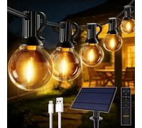 HeiPard LED Guirlande Solaire Exterieur 10m 16+1 G40 Ampoules, Guirlandes Lumineuses Blanc Chaud, 3 Modes, Étanchéité IP45, Décoration, FêTe, Patio, Jardin, Camping