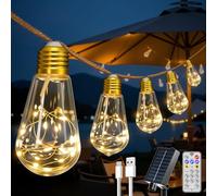 HeiPard LED Guirlande Solaire Lumineuse avec 7.5M/16 S17 Ampoules, 8 Modes & USB-C, IP45 Étanche, Vintage Lumineuses Décoration Extérieure, Blanc Chaud, FêTe, Patio, Jardin, Camping, Festival