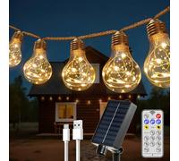 HeiPard LED Guirlande Solaire Lumineuse avec 8.5M/16 A60 Ampoules, 8 Modes & USB-C, Fonction Mémoire, IP45 Étanche, Vintage Lumineuses Extérieure, Blanc Chaud, FêTe, Patio, Jardin, Camping, Festival