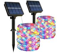 HeiPard Lot de 2 Guirlande Lumineuse Exterieure Solaire, 2 x 10M 100 LED Multicolore, Guirlande Solaire Exterieur Jardin Cuivre, 8 Modes Lumière Solaire IP65/IP44, Décoration Terrasse Balcon Mariage