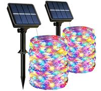 HeiPard Lot de 2 Guirlande Lumineuse Exterieure Solaire, 2 x 15M 150 LED Multicolore, Guirlande Solaire Exterieur Jardin Cuivre, 8 Modes Lumière Solaire IP65/IP44, Décoration Terrasse Balcon Mariage