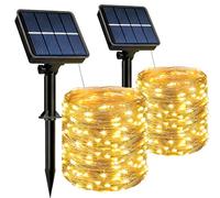 HeiPard Lot de 2 Guirlande Lumineuse Exterieure Solaire, 2x10M 100 LED Blanc Chaud, Guirlande Solaire Exterieur Jardin Cuivre, 8 Modes Lumière Solaire Cosy IP65/IP44, Décoration Terrasse Balcon