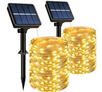 HeiPard Lot de 2 Guirlande Lumineuse Exterieure Solaire, 2x15M 150 LED Blanc Chaud, Guirlande Solaire Exterieur Jardin Cuivre, 8 Modes Lumière Solaire Cosy IP65/IP44, Décoration Terrasse Balcon