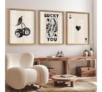 Heiple Lot de 3 affiches murales encadrées de poker Lucky You - Impression rétro tendance - Décoration murale pour la reine de cœur - Art mural rustique vintage - Décoration murale d'intérieur