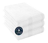 HEIRLOOM COMFORT Lot de 3 torchons de cuisine à tissage gaufré blanc, 100 % coton, 40 x 66 cm, super absorbants, séchage rapide, avec boucle de suspension, doux pour sécher la vaisselle, le nettoyage