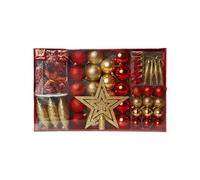 Heitmann Deco Kit de décoration pour l'arbre de Noël, Or et Rouge, 60 pièces, avec Une Pointe de Sapin, des Boules, Une chaîne de Perles, Une Guirlande et des étoiles, du Plastique