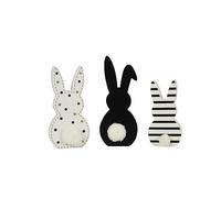 HEITMANN DECO Lot de 3 Supports en Bois en Forme de Lapins - Noir/Blanc - Environ 18 cm