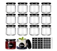 Hejo 12 Pièces Bocal en Verre avec Couvercle, 150ml Pot en Verre avec Couvercle Réutilisable, Bocaux en Verres Hermétique Clair pour Jam, Miel, Épices, Cornichons, Chutney