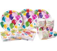 HEKU Lot de 120 pièces jetables avec motif ballon I avec assiettes en carton, gobelets de fête (0,25 l) et serviettes (33 x 33 cm) I Idéal pour les fêtes, les barbecues et les anniversaires