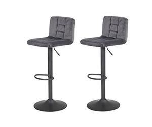 Hela Tische Amanda Lot De 2 Tabourets De Bar, Revêtement en Velours Gris, Piétement Gris Rotatif À 360°, Pied Trompette, Fonction De Levage