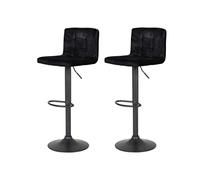 Hela Tische Amanda Lot De 2 Tabourets De Bar, Revêtement en Velours Noir, Piétement Gris Rotatif À 360°, Pied Trompette, Fonction De Levage